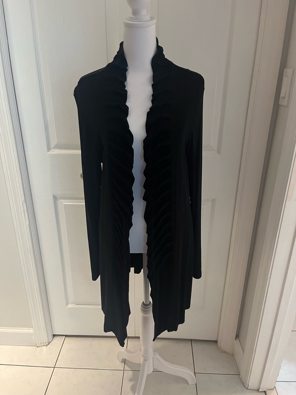 Chico's Black Ruffled Open-Front Cardigan